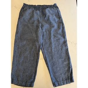 Charter Club Core Linen Pant Wide Leg Blue Chambray Medium Womens Ladies Pants